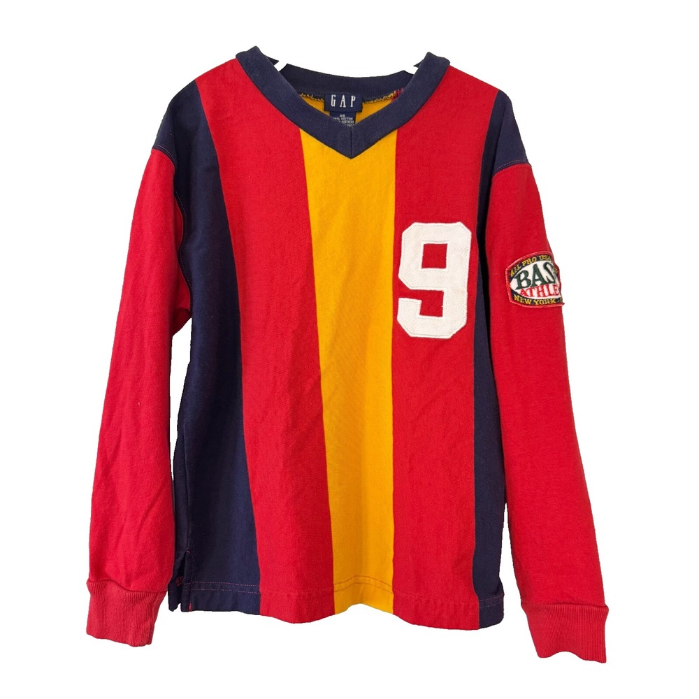 GAP Kids Rugby Long Sleeve Shirt Vertical Stripe V-neck Boys XS - No Collar #9